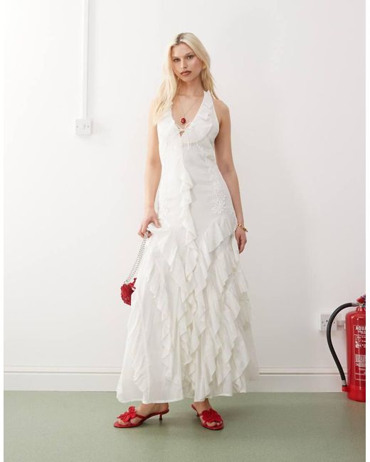 Reclaimed Vintage White Limited Edition Maxi Dress With Ruffle Details And Embroidery