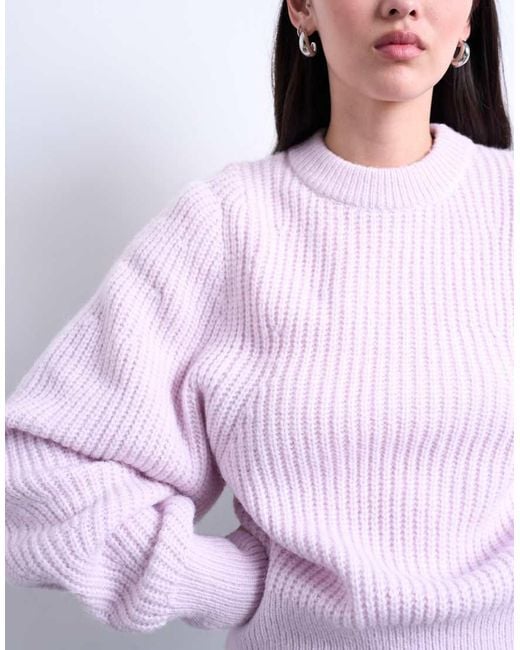 Maglione Lavorato Velato Con Maniche A Palloncino di TOPSHOP in Purple