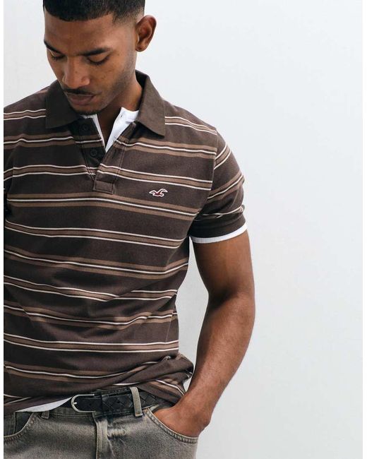 Hollister Gray Fitted Short Sleeve Polo Shirt With Icon Logo for men