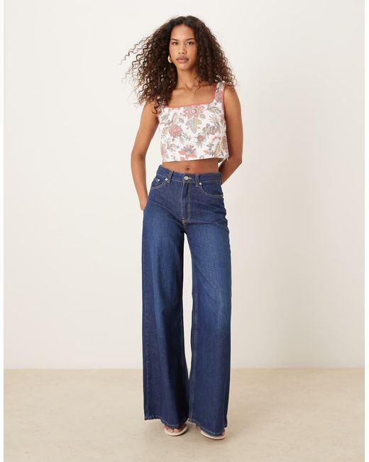 NARRATED Blue Sleeveless Binding Square Neck Oversized Crop Top