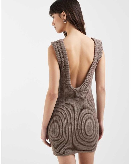 ASOS Brown Knitted Cotton Boucle Dress With Sculpted Ribs