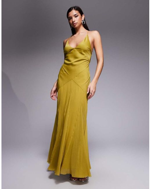 ASOS Metallic Bias Cut Plunge Bodice Maxi Dress With Godets
