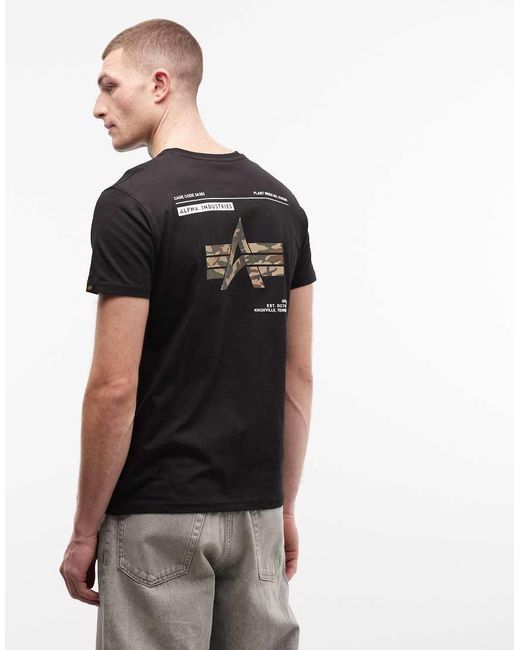 Alpha Industries Black T-shirt With Camo Label Back Print for men