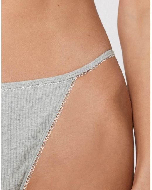 Tezenis Gray Cotton Cutie Tanga Panel G-String