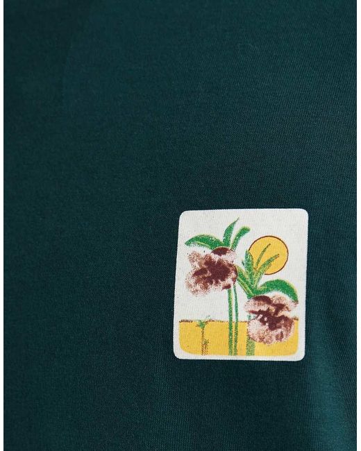 ASOS Green Boxy Oversized T-shirt With Floral Chest Print for men
