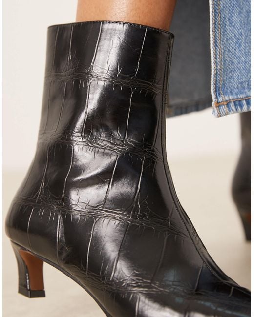 ASOS Gray Riley Mid-heel Ankle Boots