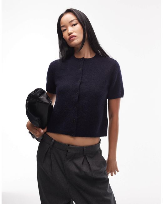 ARKET Blue Alpaca Blend Knitted Cardigan With Short Sleeves