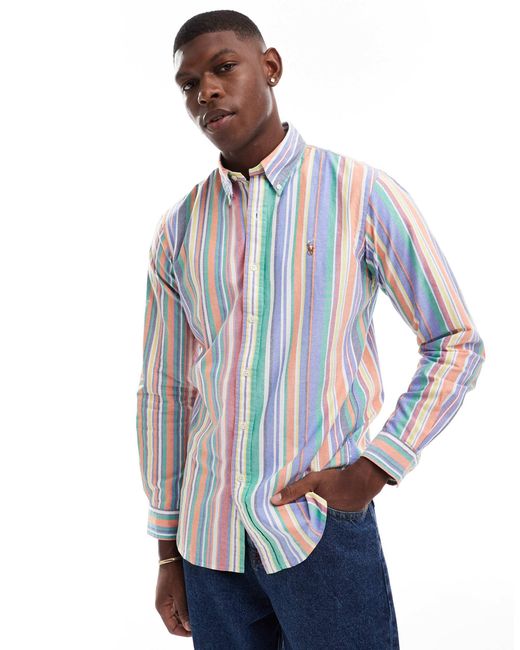 Polo Ralph Lauren Icon Logo Multi Stripe Oxford Shirt in Blue for Men ...