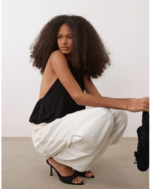 Mango Brown Halterneck Backless Puffball Waist Bodysuit