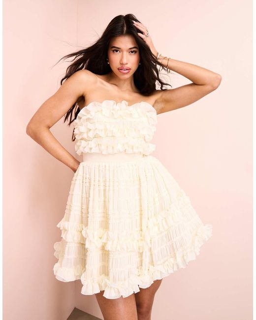 ASOS Textured Organza Bandeau Ruffle Mini Dress With Bow Back in — free download