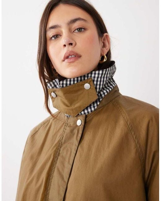 Barbour Natural Wren Gingham Check Wax Jacket