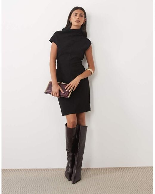 ASOS Black Supersoft Asymmetric Draped Mini Dress
