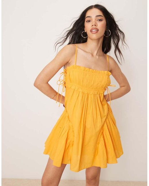ASOS Yellow Babydoll Mini Dress With Ruffle Hem