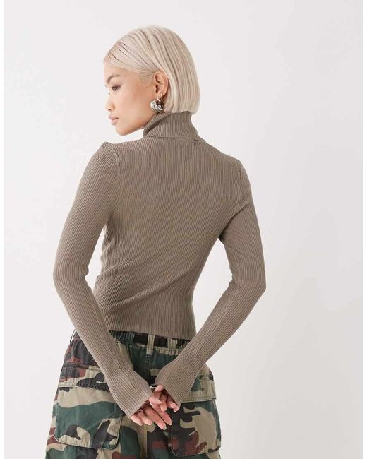 Collusion Gray Soft Knitted Ribbed Roll Neck