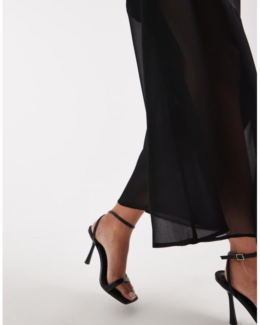 New Look Black Satin And Chiffon Bias Midi Skirt