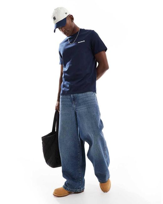 Timberland Blue Small Script Logo T-shirt for men