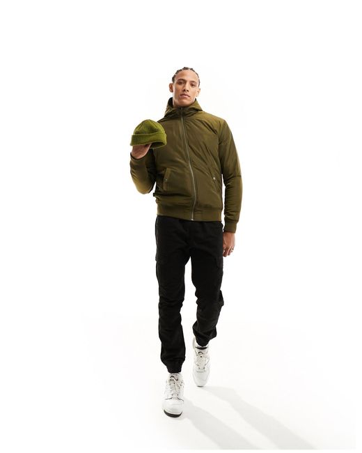 Le Breve Green Tall Bomber Jacket With Hood for men