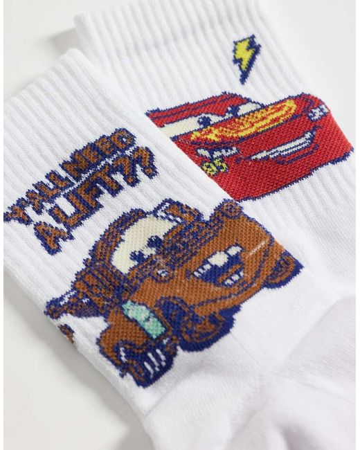 ASOS White 2 Pack Socks With Disney Car's Graphic for men