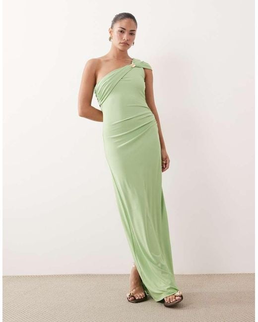 Forever New Green Slinky One Shoulder Hardware Detail Maxi Dress