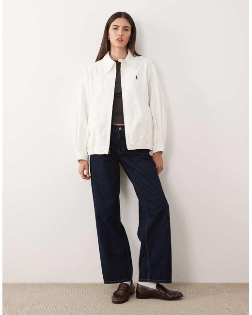 Polo Ralph Lauren White Icon Logo Cotton Twill Oversized Fit Harrington Bomber