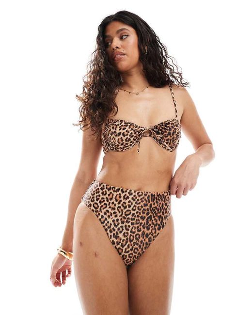 Pieces Brown Underwired Tie Front Detail Bikini Top