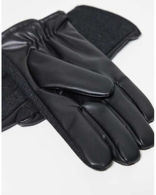 ASOS Black Felted Leather Gloves for men