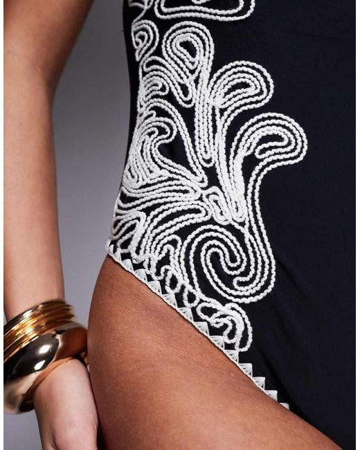River Island Blue Floral Embroidered Detail Swimsuit