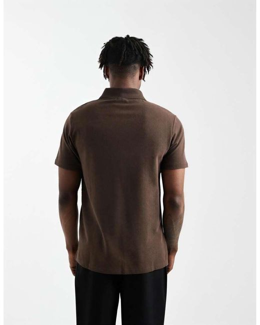 ASOS Brown Regular Fit Polo With Quarter Zip for men
