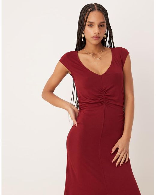 ASOS Red Cap Sleeve Waist Detail Midi Tea Dress