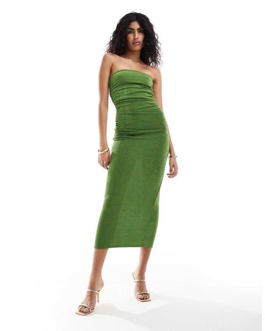 shein lime green dress Forest Green Mesh Ruched Side Slit Midi Dress – PinkBlush main image 0