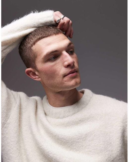 Jersey Color Crudo Con Cuello Redondo De Punto Suelto De -Neutro Topman de hombre de color Gray