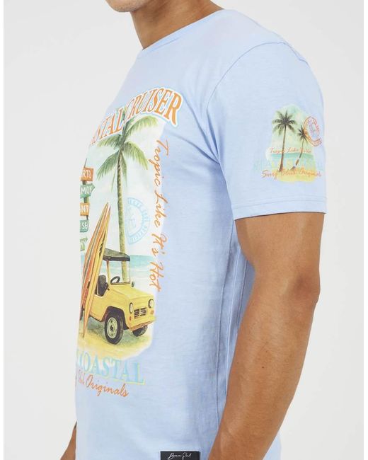 Brave Soul Blue Cotton Jersey Graphic T-Shirt for men