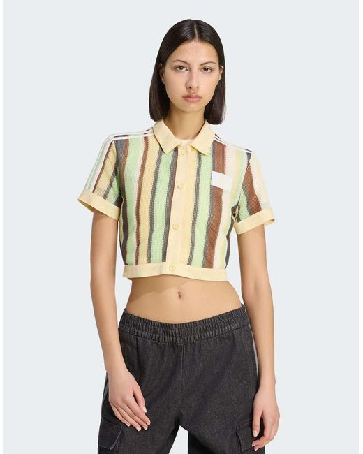 Adidas Originals Natural Summer Glow Striped Cropped Polo
