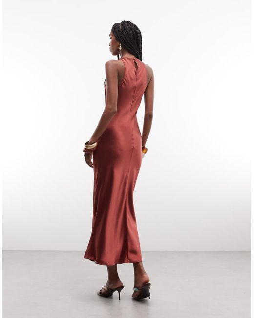 & Other Stories Red Bias Cut Satin Midi Dress