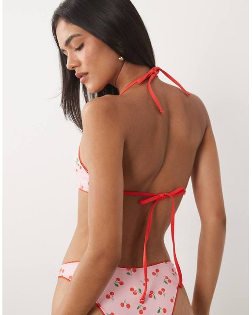 ASOS Brown Shannon Picot Halter Scoop Bikini Top