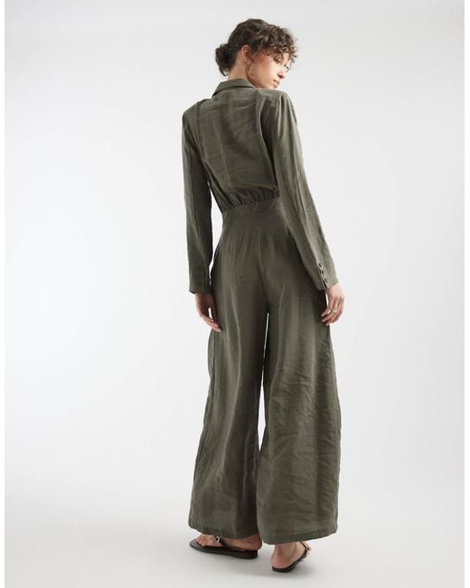 ASOS Green Cupro Wrap Jumpsuit