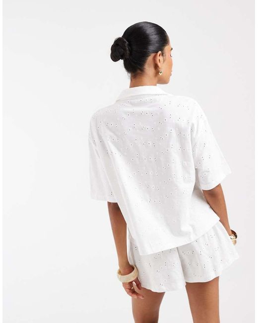 ASOS Natural Jersey Broderie Collared Button Down Shirt