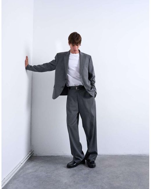 Topman Gray Relaxed Boxy Blazer for men