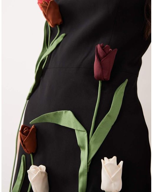 JW PEI Natural Bandeau 3D Tulip Floral Applique Tailored Mini Dress