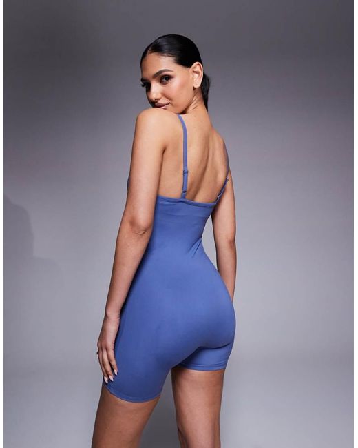 4505 Blue Strappy Romper With Inner Bra
