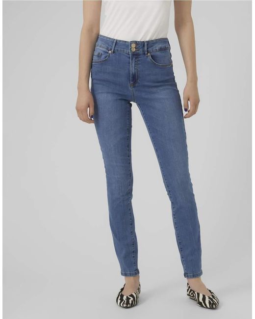 Vaqueros Azul Medio De Corte Pitillo De Vero Moda de color Blue
