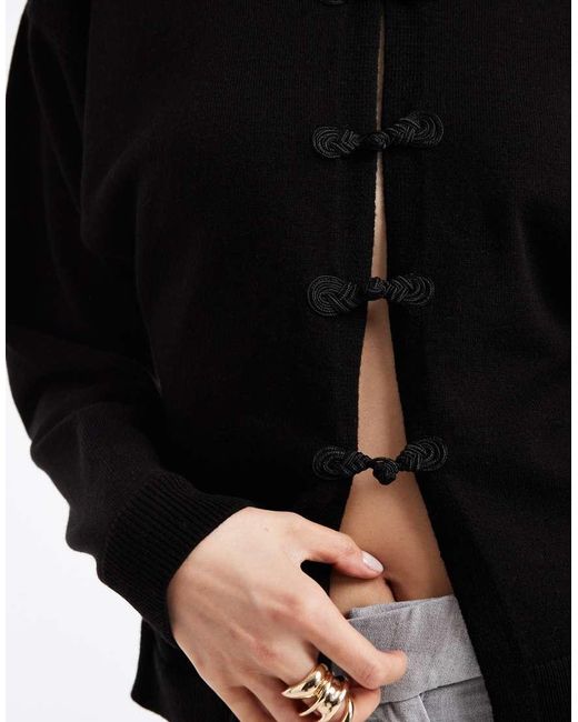 ASOS Black Fine Knit Sculpted Cardigan With Frog Closures