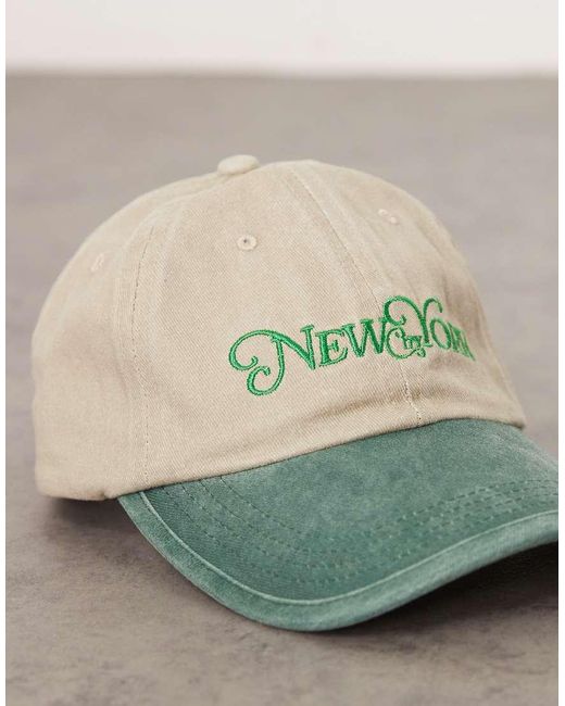 Cappellino Color Pietra Con Visiera Verde A Contrasto E Ricamo "New York" di ASOS in Natural da Uomo