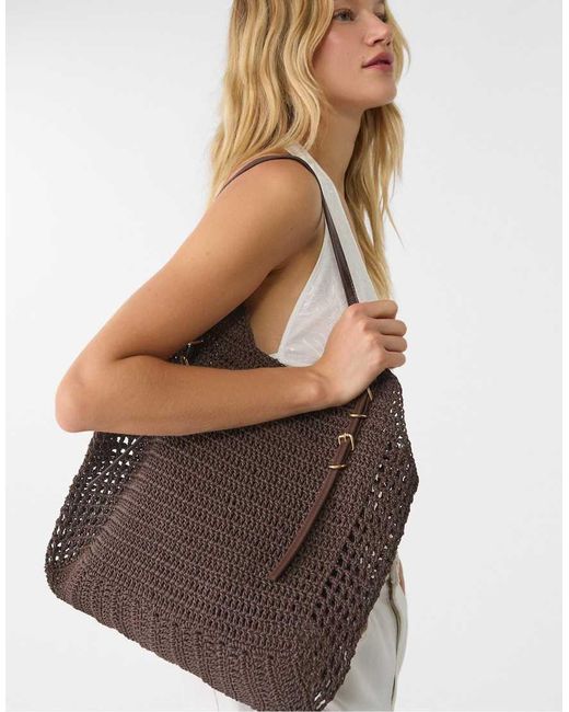 Stradivarius Brown Crochet Shoulder Bag
