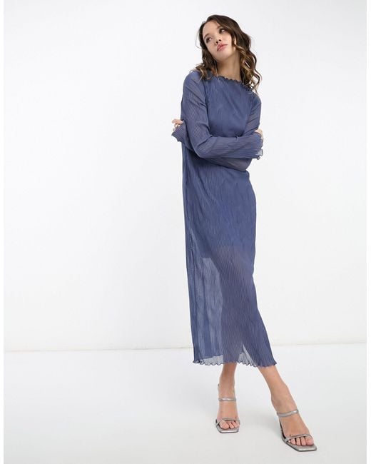 Buy Denim Blue Long Sleeve Ruched Mesh Midi Dress from Next USA