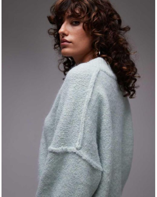 TOPSHOP Pluizige Gebreide Trui Met Hoge V-Hals in het Gray