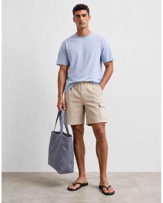 ASOS Natural Pull-on Loose Denim Cargo Jorts for men