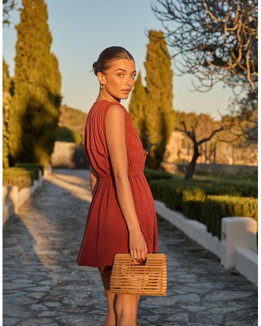 The Frolic Orange Exclusive Linen Feel Tie Front Shir Mini Dress