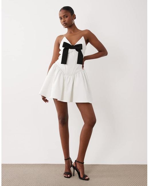 ASOS Natural Mini Dress With Velvet Bow Detail
