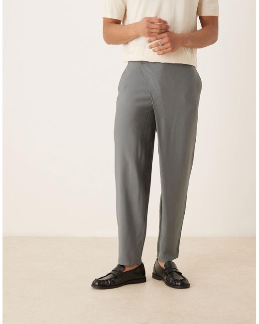 ASOS Gray Oversize Tapered Smart Trousers With Wrap Front for men
